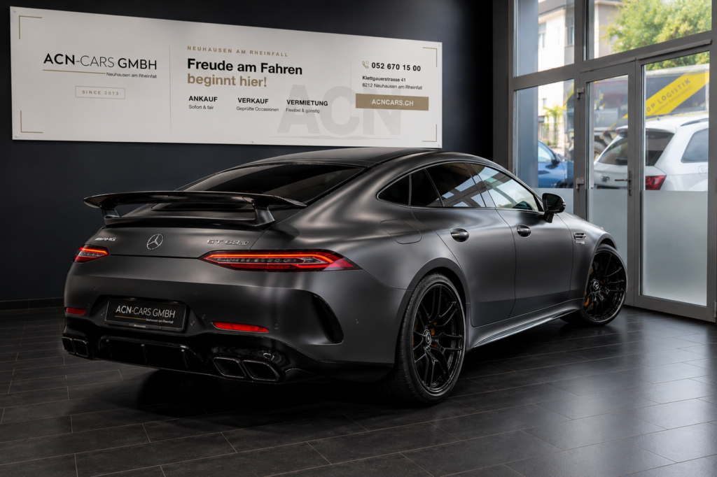 Mercedes-Benz AMG GT 63 S 4Matic+ Heckansicht – Sportwagen mieten bei ACN-Cars Schaffhausen