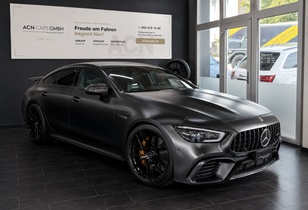 Mercedes-Benz AMG GT 63 S 4Matic+ Frontansicht – Sportwagen mieten bei ACN-Cars Schaffhausen